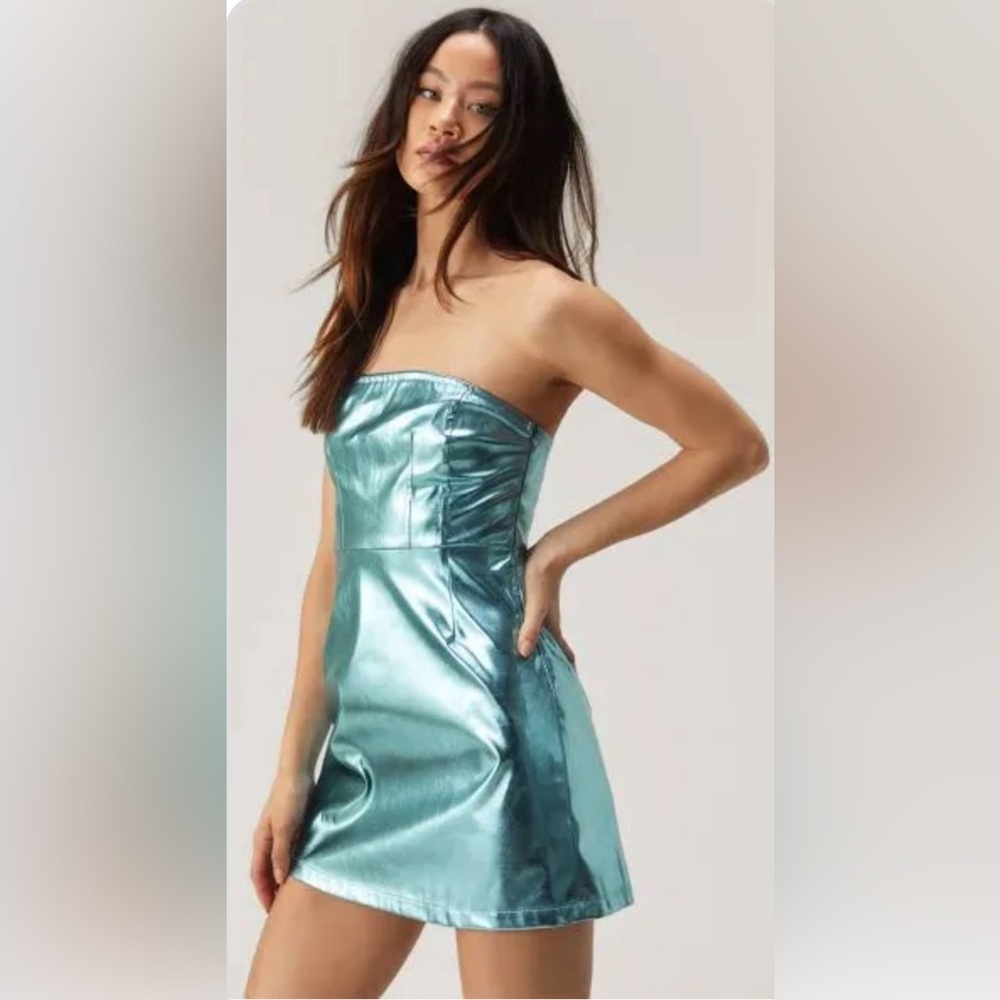 Nasty Gal Metallic Faux Leather Bandeau Dress